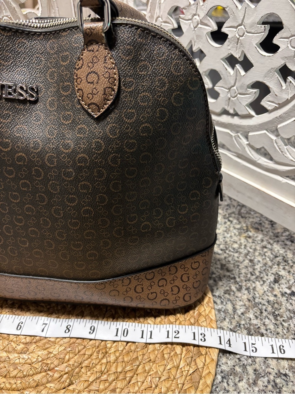 GUESS Brown Two-Tone Logo Satchel - Picture 10 of 14